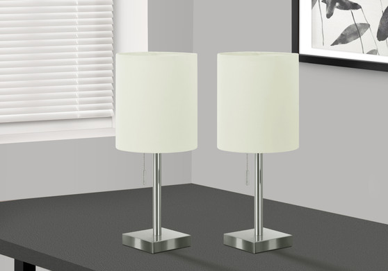 17"H Contemporary Nickel Metal Table Lamp - Ivory/Cream Shade (Usb Port Included) Set Of 2 (I 9649)