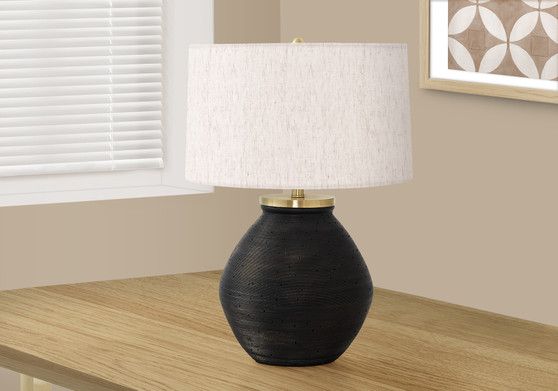 25"H Contemporary Black Concrete Table Lamp - Ivory/Cream Shade (I 9715)