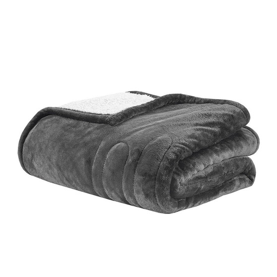 100% Polyester Knitted Microlight/Berber Solid Heated Throw - Grey WR54-1767