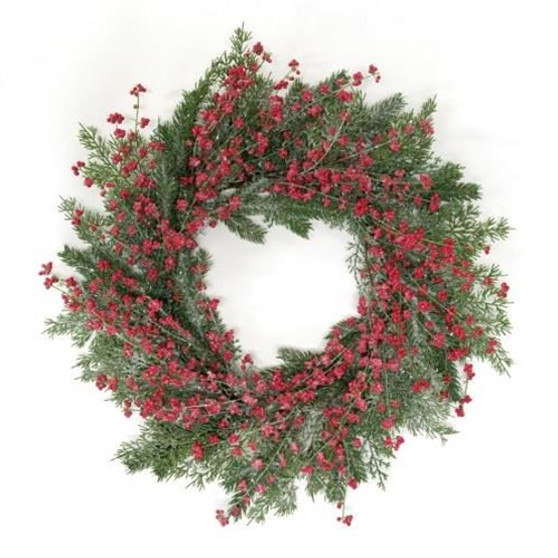 Sparkling Red Berries & Mixed Greens Wreath 24" F48150R