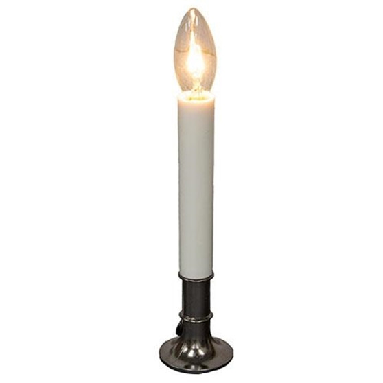 White Electric Candle Lamp On Pewter Base 7" G20374W