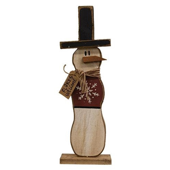 "Flakes Welcome" Skinny Snowman With Top Hat On Base G23401