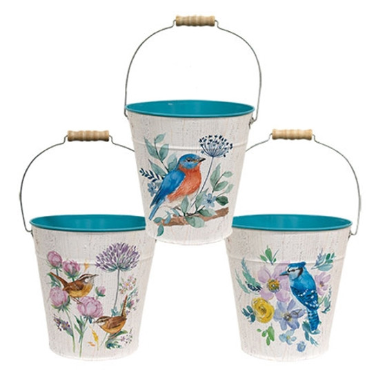 Spring Birds & Blooms Metal Bucket 3 Assorted (Pack Of 3) G2717050
