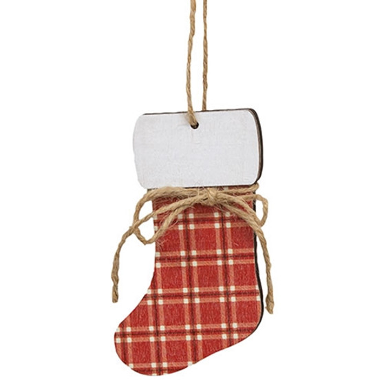Red Plaid Stocking Ornament With Jute G36460