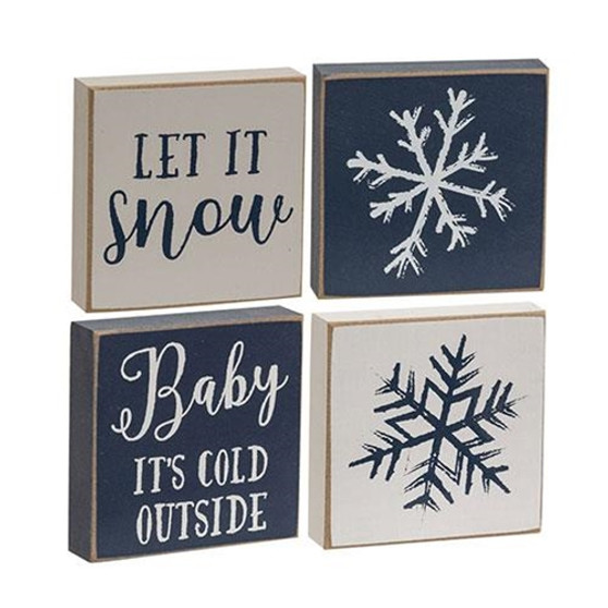 Let It SnoWith Snowflake Square Block 4 Assorted (Pack Of 4) G37188