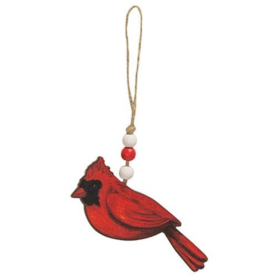Wooden Cardinal Ornament With Beaded Jute Hanger G37223