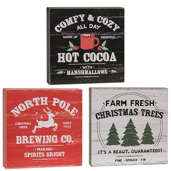 Barnwood Look Vintage Christmas Box Sign 3 Assorted (Pack Of 3) G37451