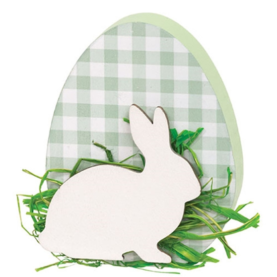 Green & White Buffalo Check Easter Egg Sitter With Bunny G37632