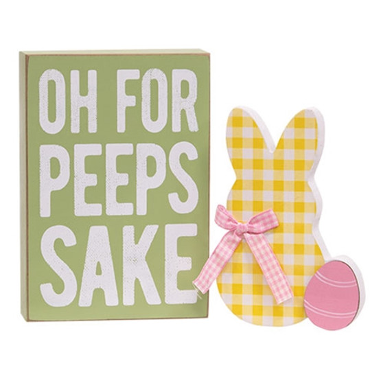 Set Of 2 For Peeps Sake Box Sign & Chunky Bunny Sitter G37714