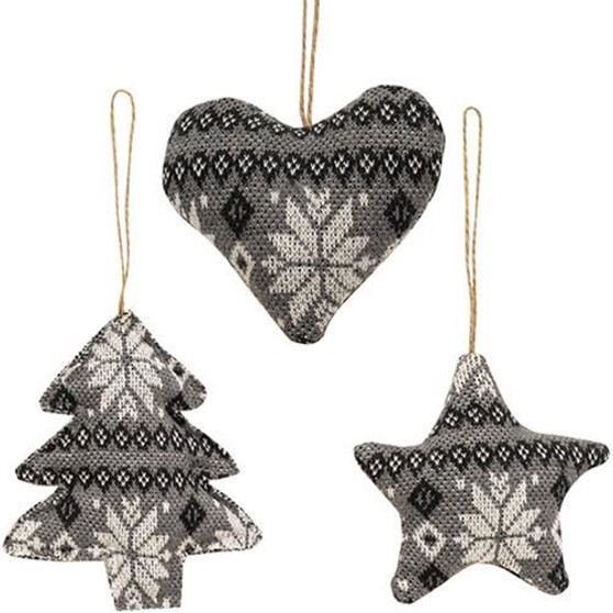 Gray & Black Nordic Sweater Ornament 3 Assorted (Pack Of 3) GADC4388