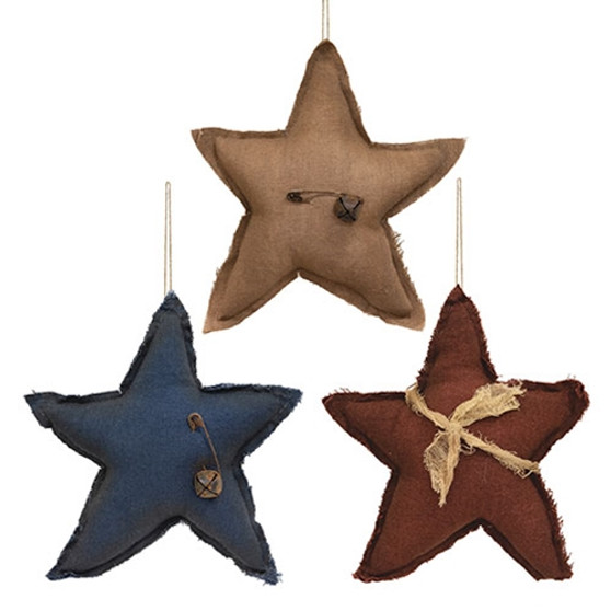 Set Of 3 Distressed Stuffed Primitive Star Ornaments GCS38737
