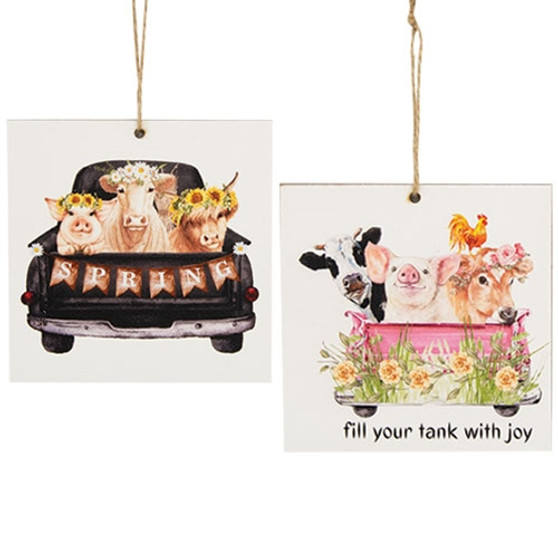 Barnyard Friends Spring Truck Ornament 2 Assorted (Pack Of 2) GFP026