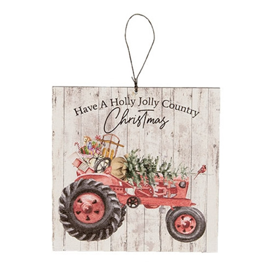 Have A Holly Jolly Country Christmas Tractor Square Ornament GFPP00352