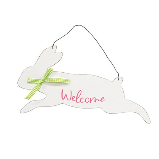 "Welcome" Hanging Jumping Bunny Sign GH37727
