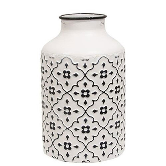 Black & White Vintage Patterned Metal Vase Tall GH70141