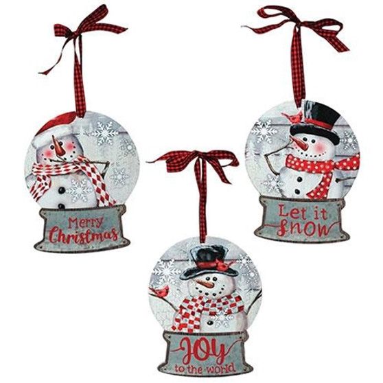 Snowman Snow Globe Wood/Metal Ornament 3 Assorted (Pack Of 3) GHY02707