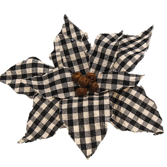 Black/Wht Plaid Poinsettia Clip Ornament GRJA2774