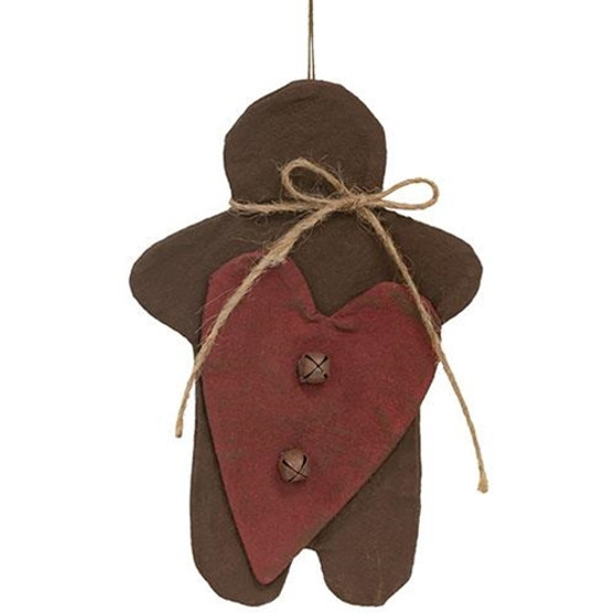 Stiffened Fabric Primitive Gingerbread & Heart Ornament GU22033