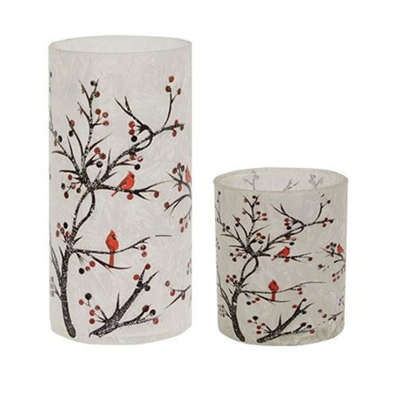 Set Of 2 Frosted Winter Cardinals On Branches Pillar Jars GXS393312S