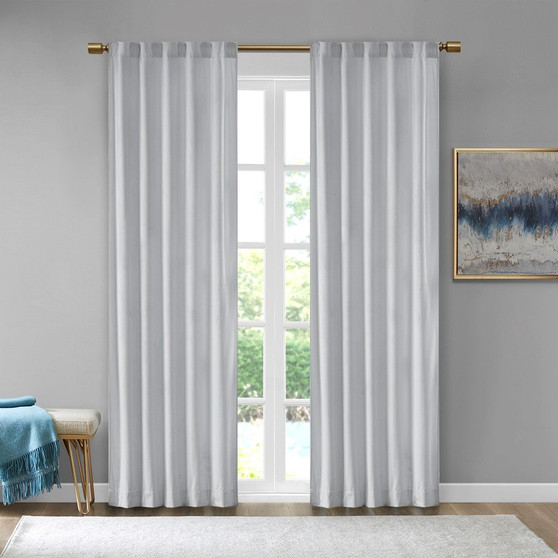100% Polyester Velvet Window Panel Pair - Light Grey 5DS40-0154