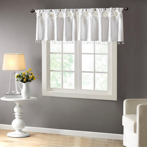 Lightweight Faux Silk Valance With Beads - White MP41-4453