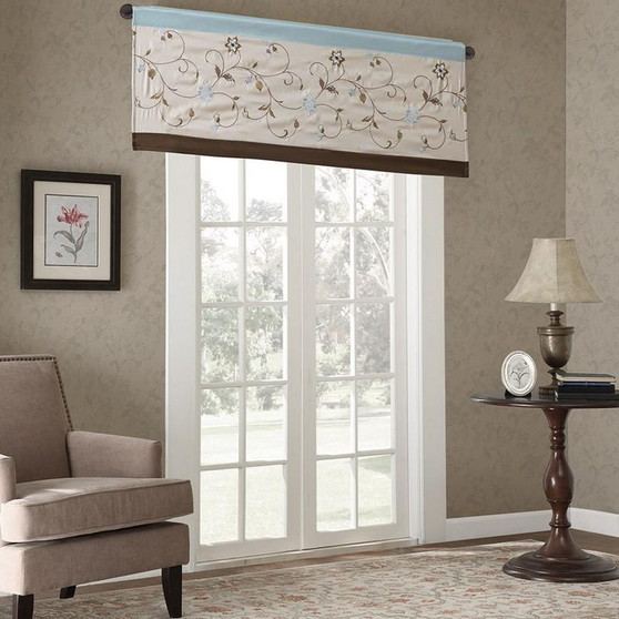 Embroidered Window Valance W/ Lining - Blue MP41-3505