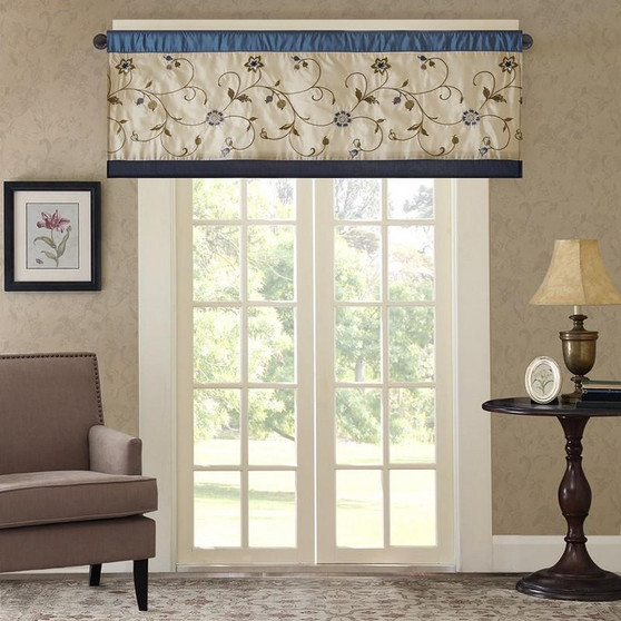 Embroidered Window Valance W/ Lining - Navy MP41-4210