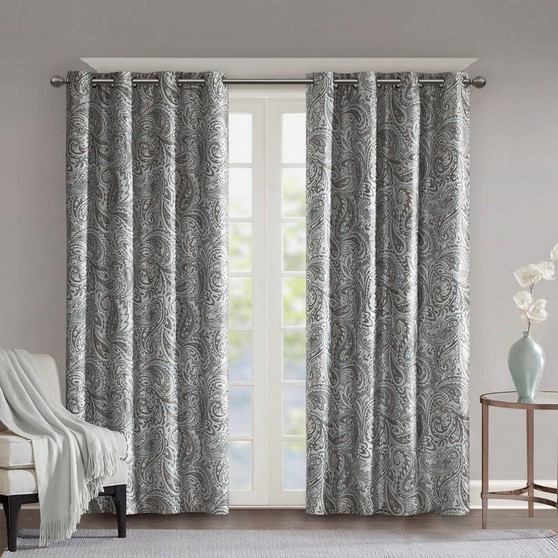 100% Polyester Paisley Printed Total Blackout Window Panel - Grey SS40-0081