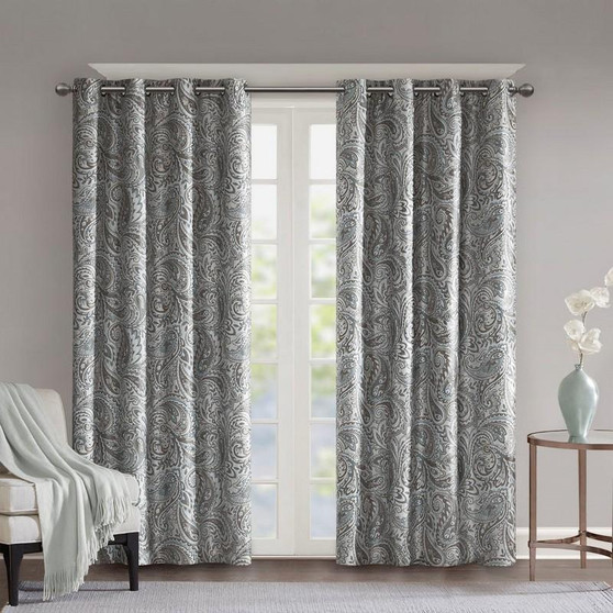 100% Polyester Paisley Printed Total Blackout Window Panel - Grey SS40-0082