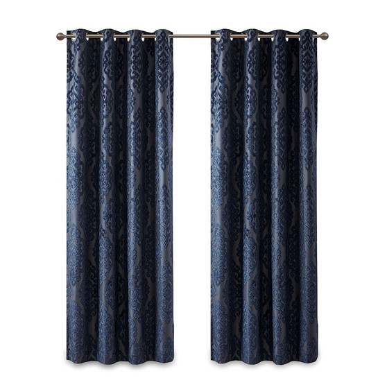 100% Polyester Knitted Jacquard Total Blackout Window Panel - Navy SS40-0102