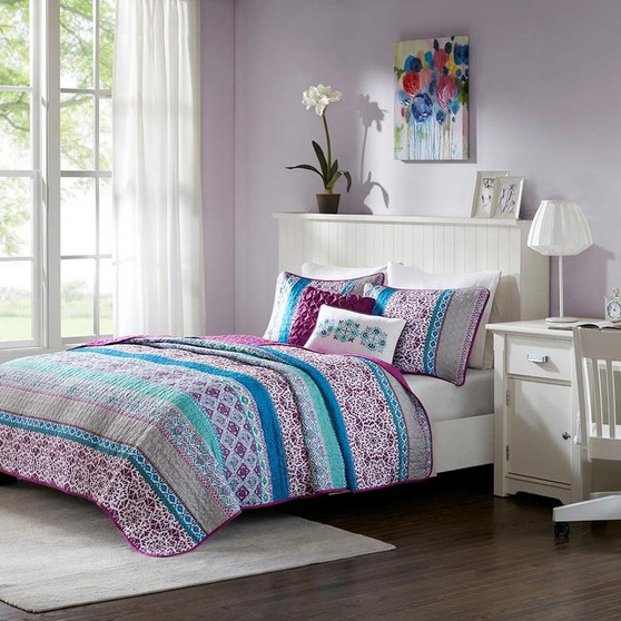 Brushed Microfiber 5 Piece Printed Coverlet Set - Full/Queen ID13-1101