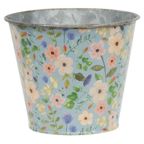 Vintage Blue Floral Metal Bucket G60312 By CWI Gifts
