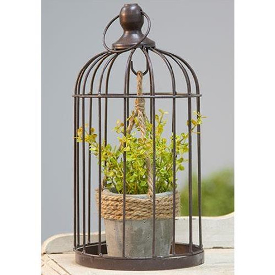 Metal Birdcage With Cement And Jute Plant Holder Small