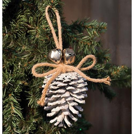 White Glitter Pinecone Ornament 5"