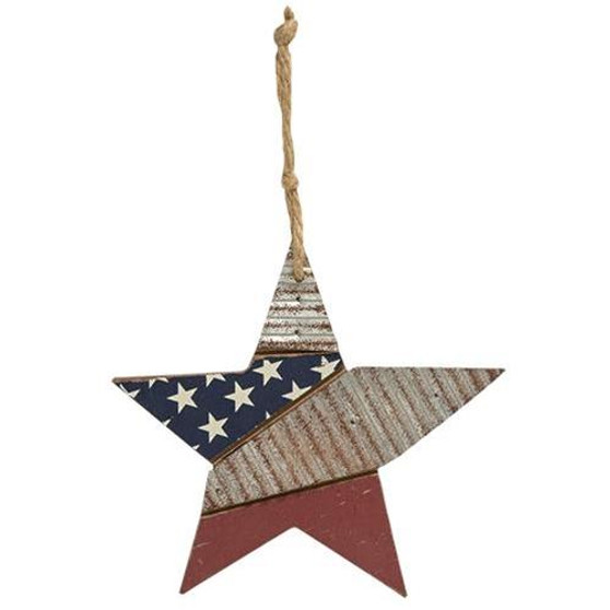 Wooden Star Patriotic Flag Ornament