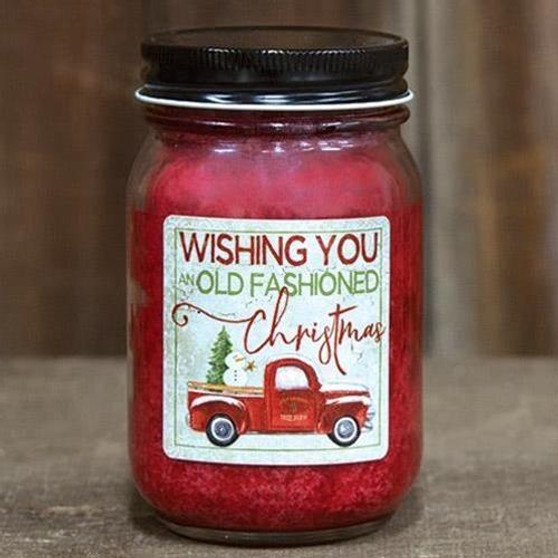 Hollyberry Jar Candle W/Red Truck Old Fashioned Christmas G20013 By CWI Gifts