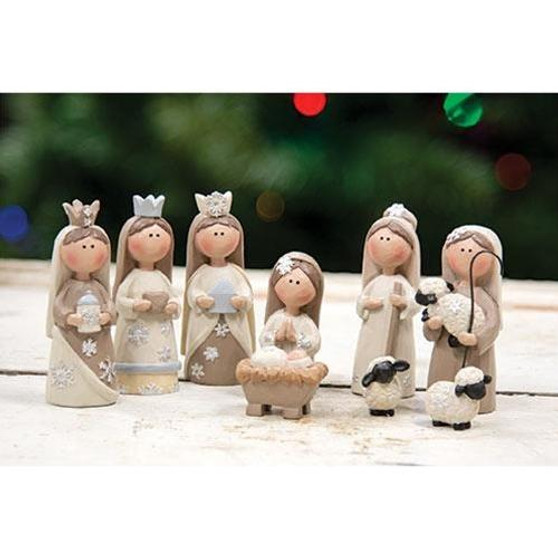 9/Set Cream & White Resin Nativity G12332 By CWI Gifts