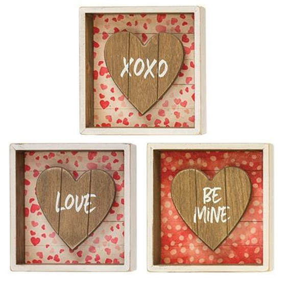 Be Mine Shadow Box Sign Asst. (Pack Of 3)