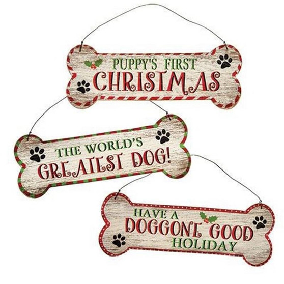 Dog Bone Christmas Sign Assorted Set Of 3