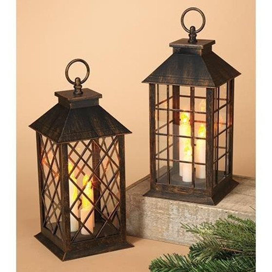 Battery Operated Brushed Finish Trio Lantern Assorted. (Pack Of 2)