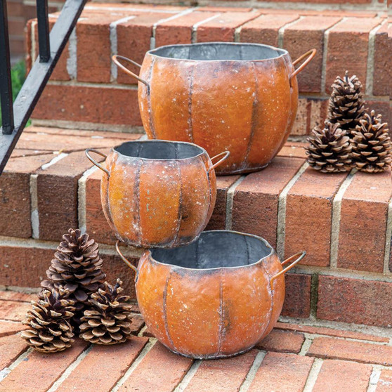 (Set Of 3) Metal Pumpkin Containers