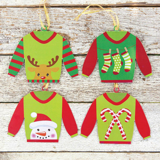 Set Of Four Holiday Sweater Ornaments