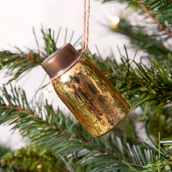 Glass Mini Mason Jar Hanging Christmas Ornament - Mercury Gold (Pack Of 6)
