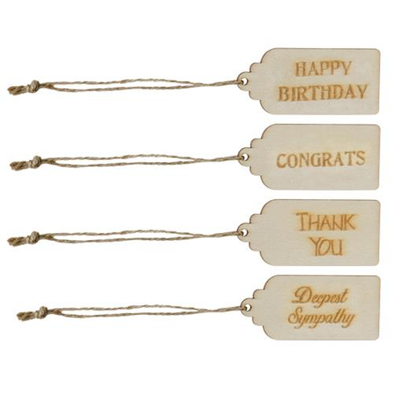 *4/Set Wood Greetings Tags G33494 By CWI Gifts