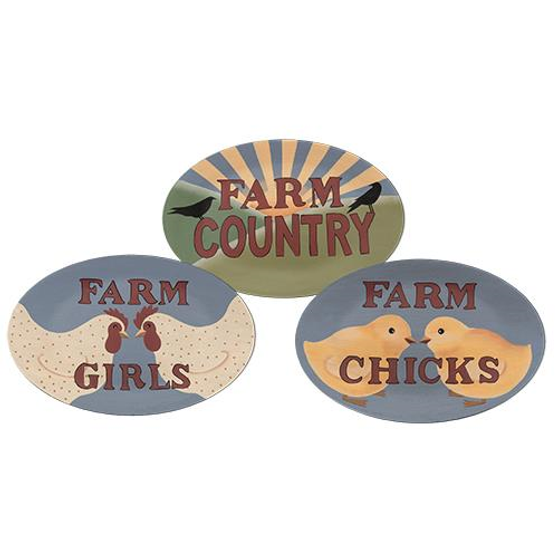 *Farm Girls Oval Plate 3 Asstd. (Pack Of 3) G33610 By CWI Gifts