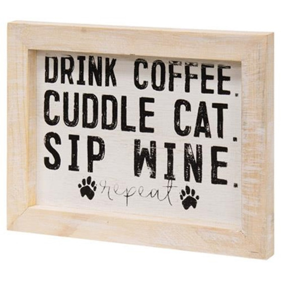 Coffee Cat And Wine Framed Sign G34902