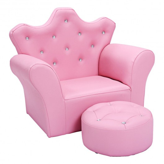 Pink Kids Sofa Armrest Couch With Ottoman (Hw54194)