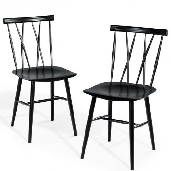 Steel Set Of 2 Armless Cross Back Kitchen Dining Side Chairs (Hw59475)