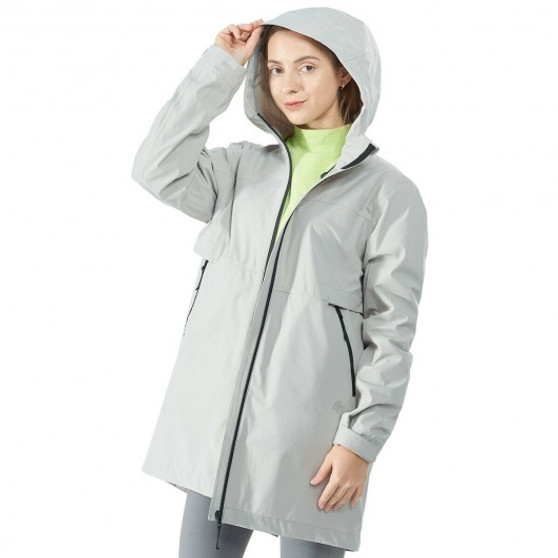 Gray Hooded Women'S Wind & Waterproof Trench Rain Jacket-M (Gm21901009Gr-M)
