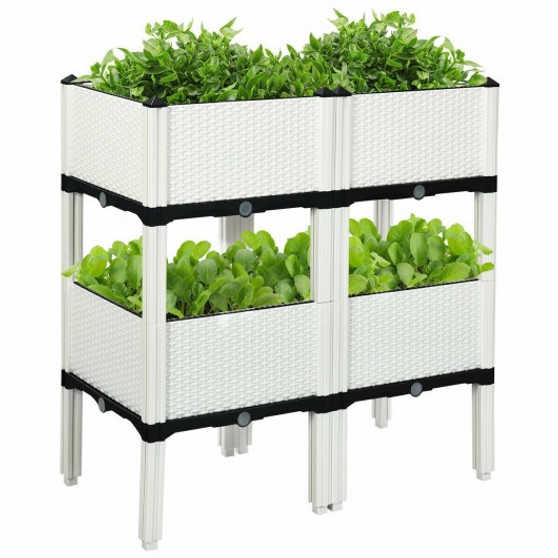 Reinforced Pp Set Of 4 Elevated Flower Vegetable Herb Grow Planter Box (Op70301Wh)